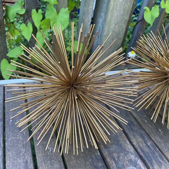 Lot of 2 MCM Gold Tone Metal Sunburst Sea Urchin 7" Home Decor - Picture 2 of 6